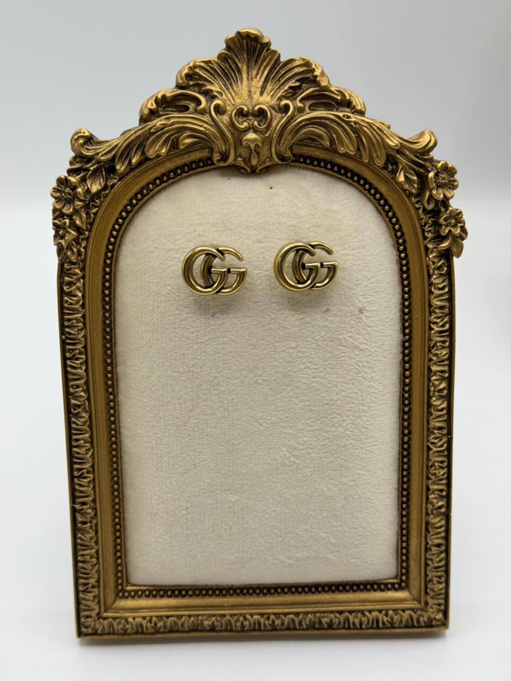 Matte Gold Double G Logo Stud Earrings - Women Jewelry
